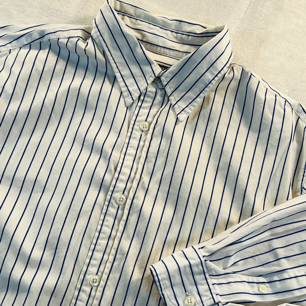 Polo Jeans Co Ralph Lauren Mens Large Blue Striped Cotton Button Down Shirt